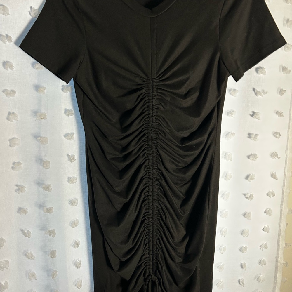 Black Ruched short sleeve Dress